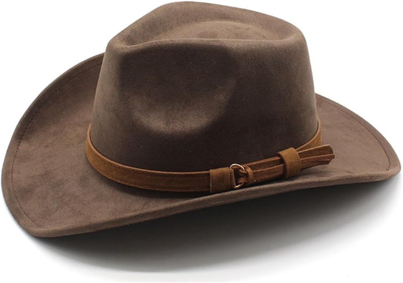 CCAKXCJJ Unisex Western Suede Cowboy Cowgirl Hat Classic Wide Brim Fedora Hat for Men &Women - Image 3
